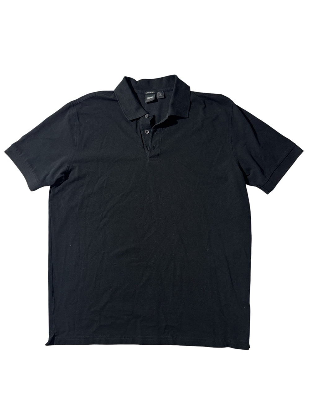 Hugo Boss mens XL black solid Pima cotton pique polo shirt EUC
